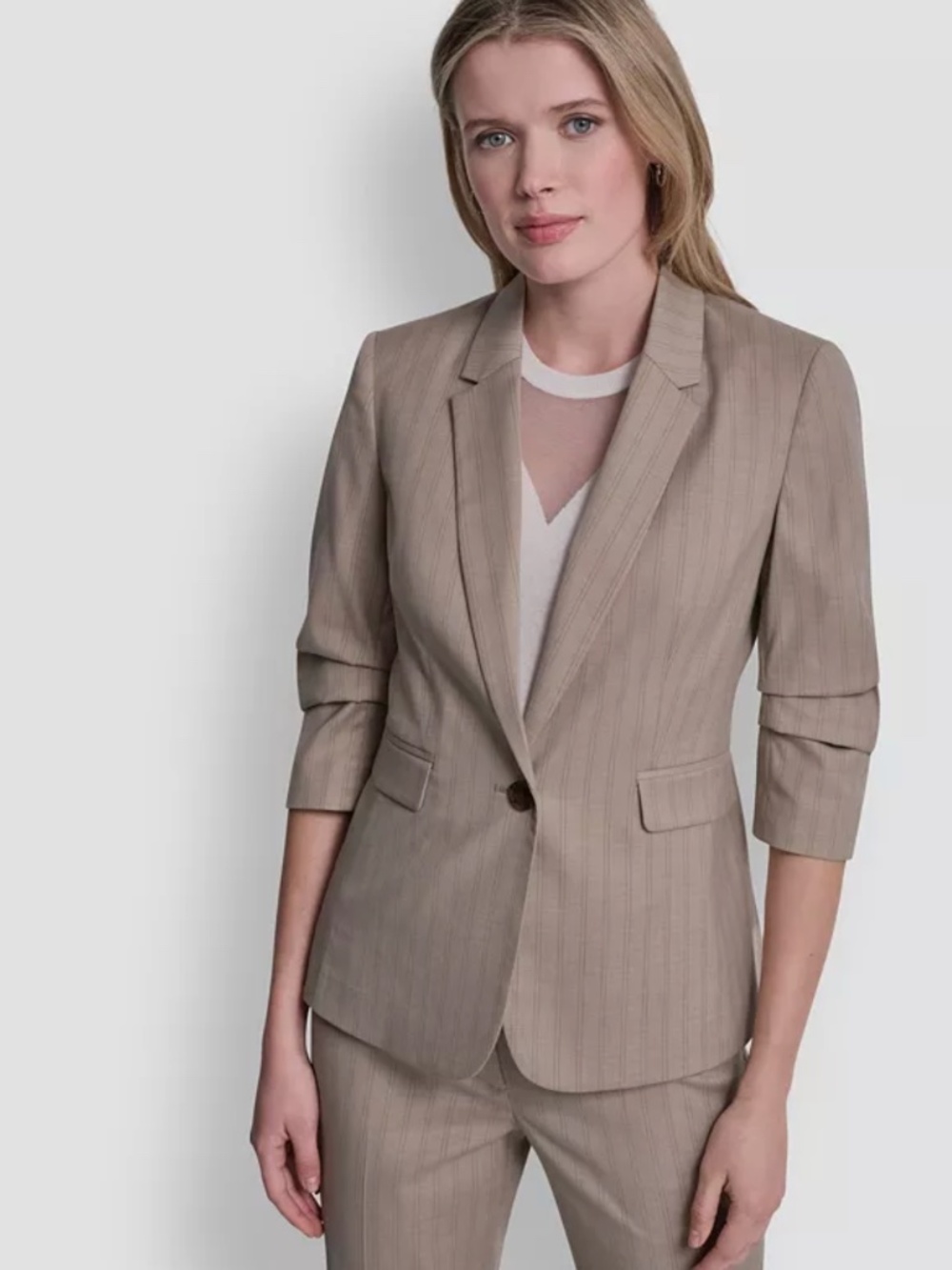 NEVER WORN! Petite Ruched Sleeve Notch Collar Blazer